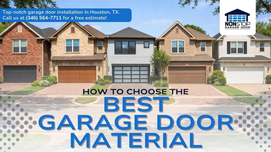 How to Choose the Best Garage Door Material-3 Featured photo of diverse garage door materials on modern homes for a blog about selecting the best garage door material.