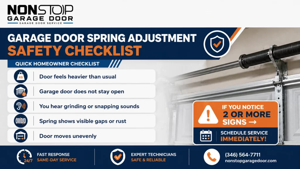 garage door spring adjustment safety checklist in Houston