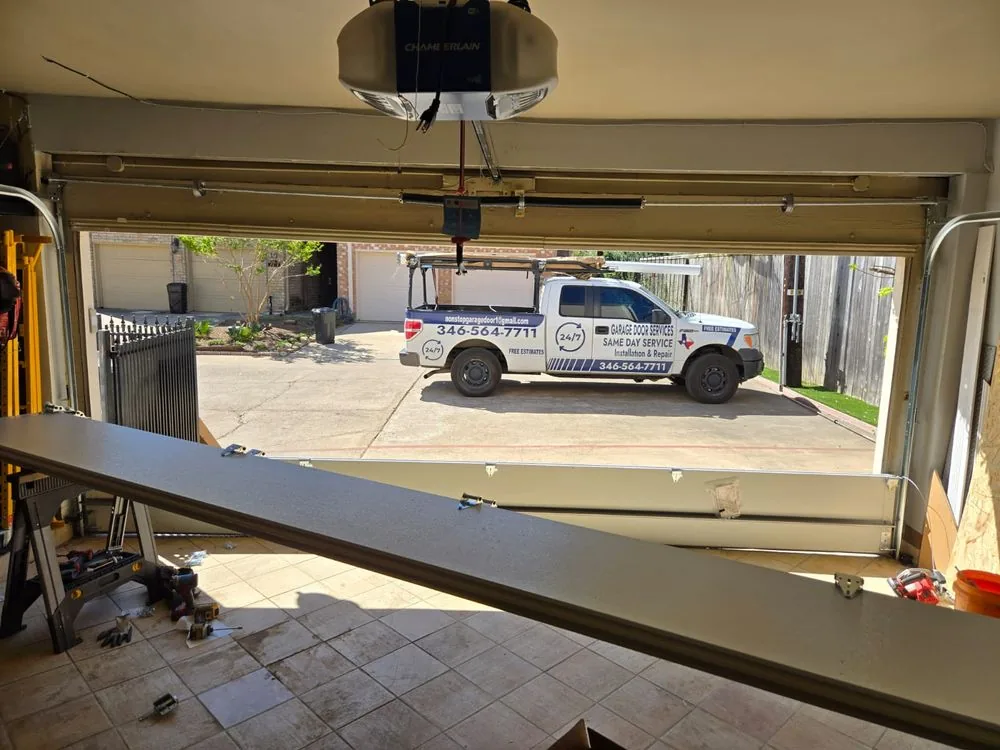 Garage door installation project in Houston TX by Non Stop Garage Door