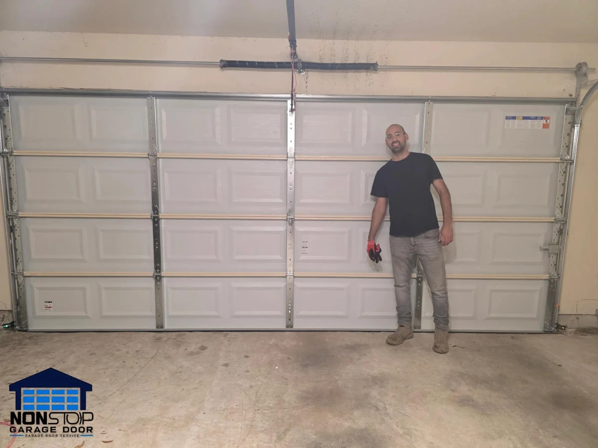 Completed garage door installation in Houston TX by Non Stop Garage Door